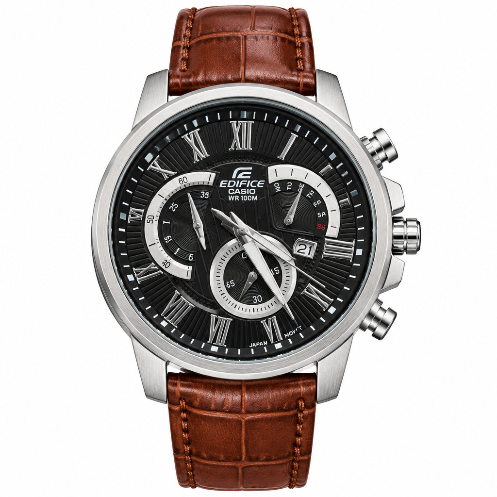 Casio Beside Chronograph Watch with Brown Leather Strap