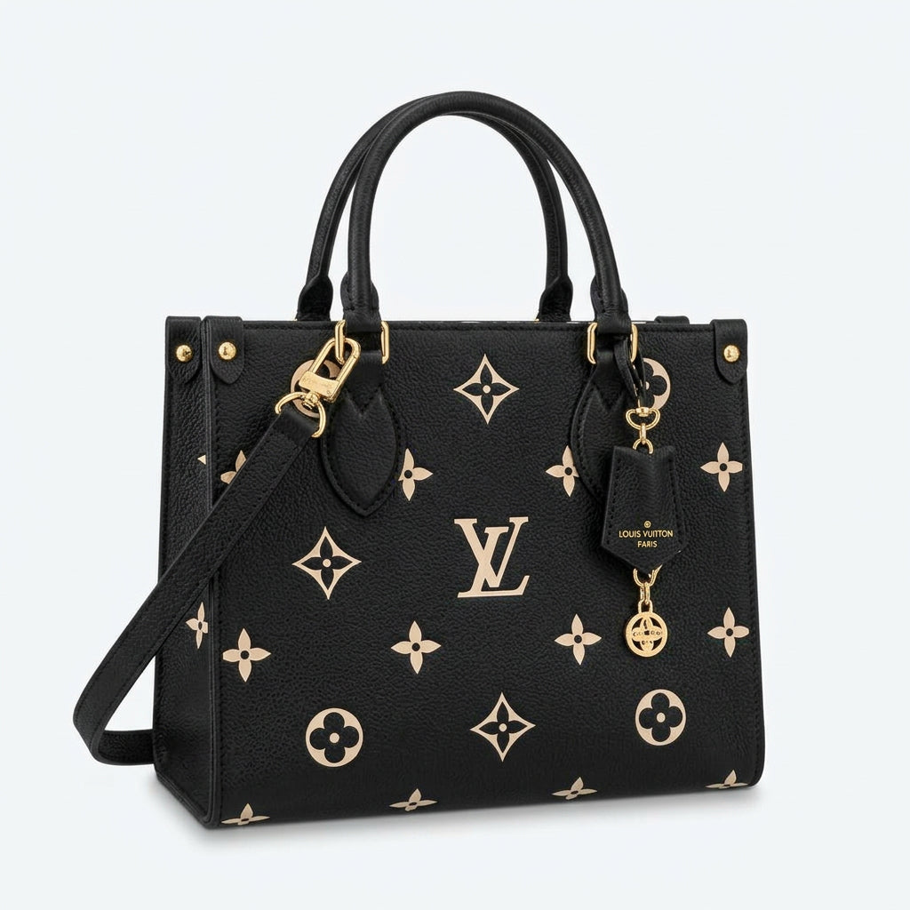 Monogram Empreinte Style Black Tote Bag with Detachable Strap