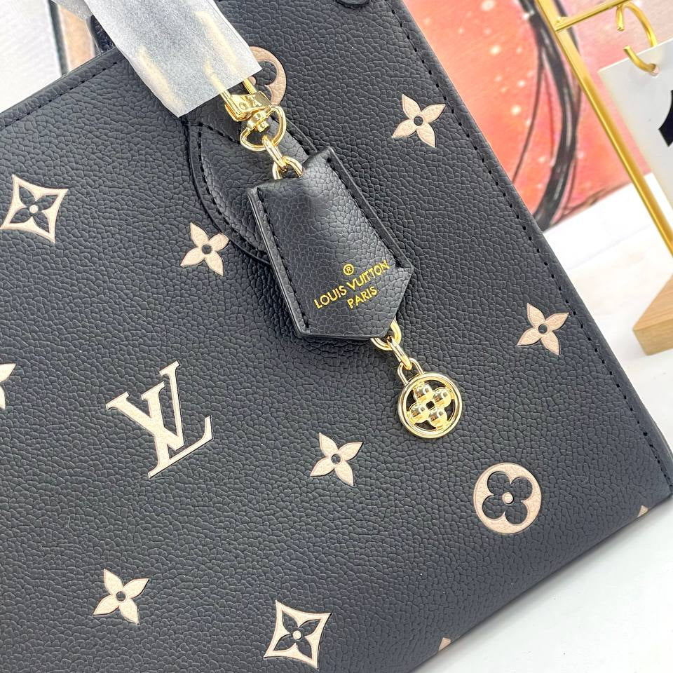 Monogram Empreinte Style Black Tote Bag with Detachable Strap