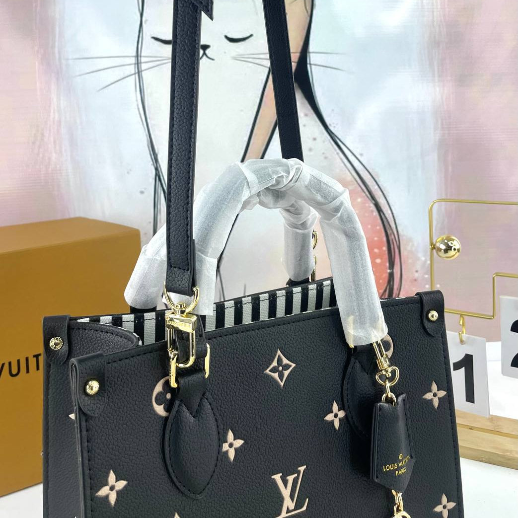 Monogram Empreinte Style Black Tote Bag with Detachable Strap