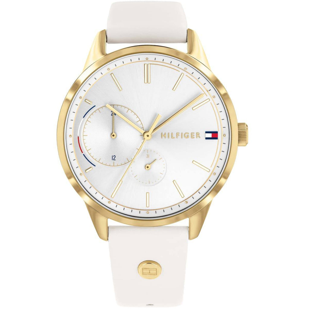 Tommy Hilfiger Gold Tone White Leather Strap Watch