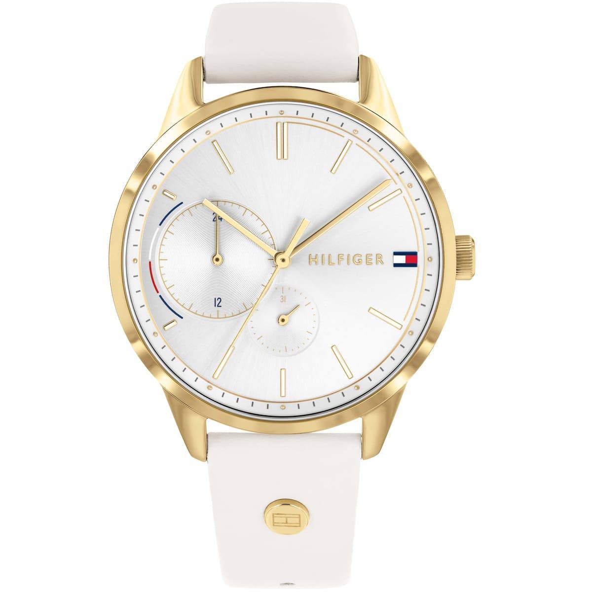 Tommy Hilfiger Gold Tone White Leather Strap Watch