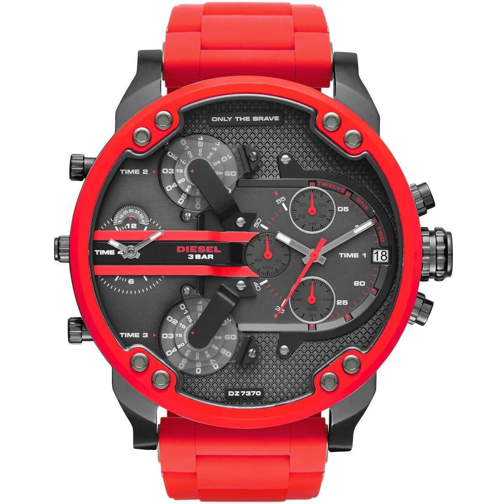 Diesel Only The Brave Multi Time Zone Red and Black Silicone Watch