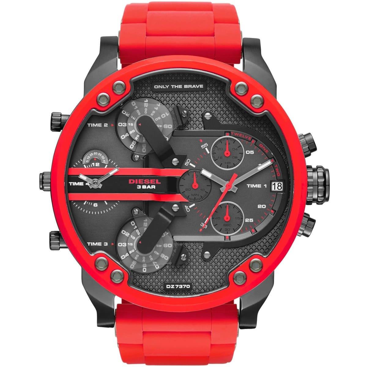 Diesel Only The Brave Multi Time Zone Red and Black Silicone Watch