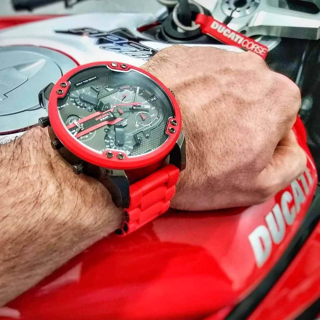 Diesel Only The Brave Multi Time Zone Red and Black Silicone Watch