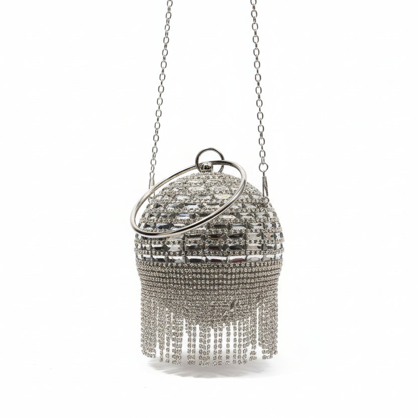 Elegant Spherical Crystal Fringe Evening Clutch