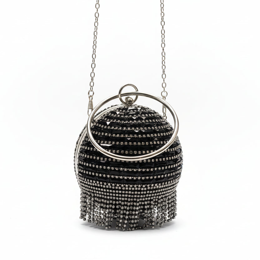 Elegant Spherical Crystal Fringe Evening Clutch