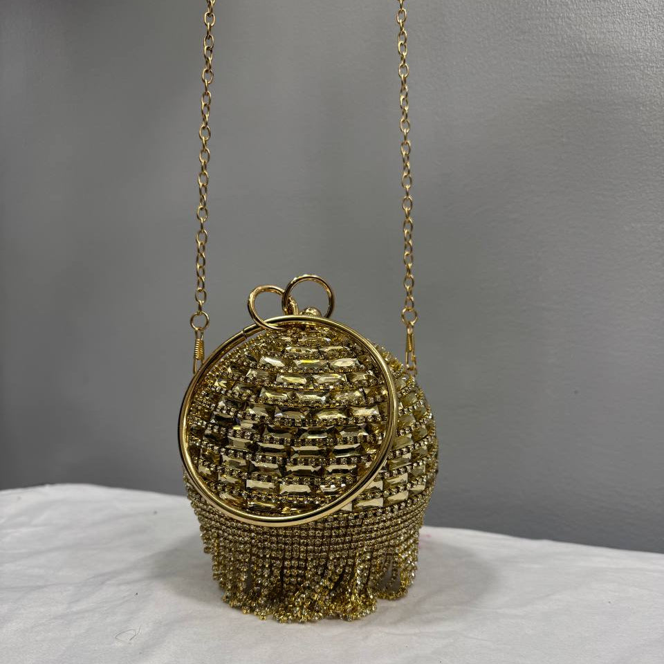 Elegant Spherical Crystal Fringe Evening Clutch