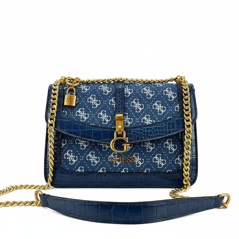 Guess Logo Denim & Croc-Effect Shoulder Bag 👜💙✨