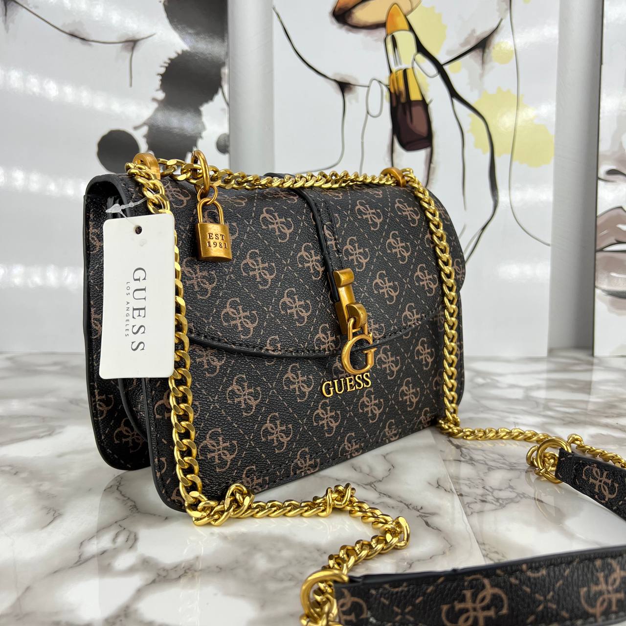 Guess Logo Denim & Croc-Effect Shoulder Bag 👜💙✨