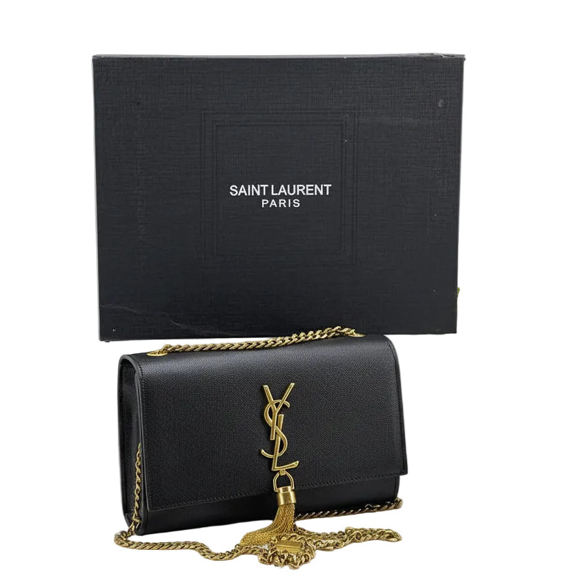 Saint Laurent Kate Tassel Chain Wallet in Black Grain de Poudre Leather 🖤✨👜