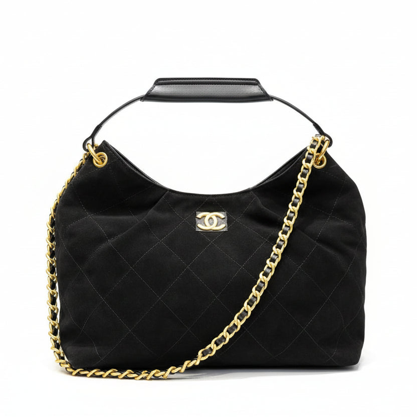 Gemini said Chanel Quilted Suede Hobo Bag with Gold Chain 🖤👜✨