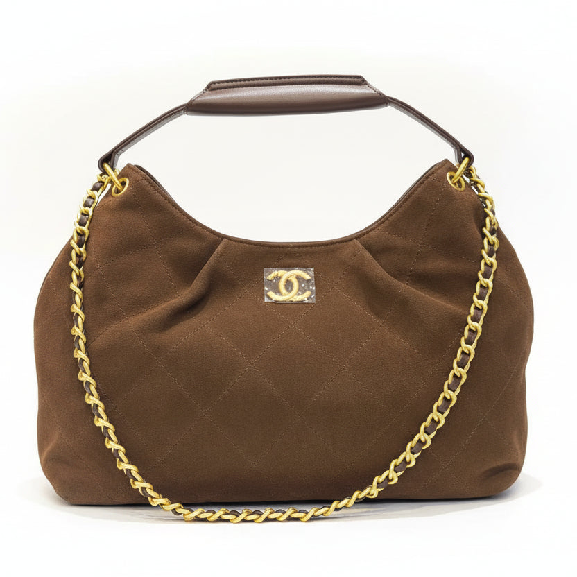 Gemini said Chanel Quilted Suede Hobo Bag with Gold Chain 🖤👜✨