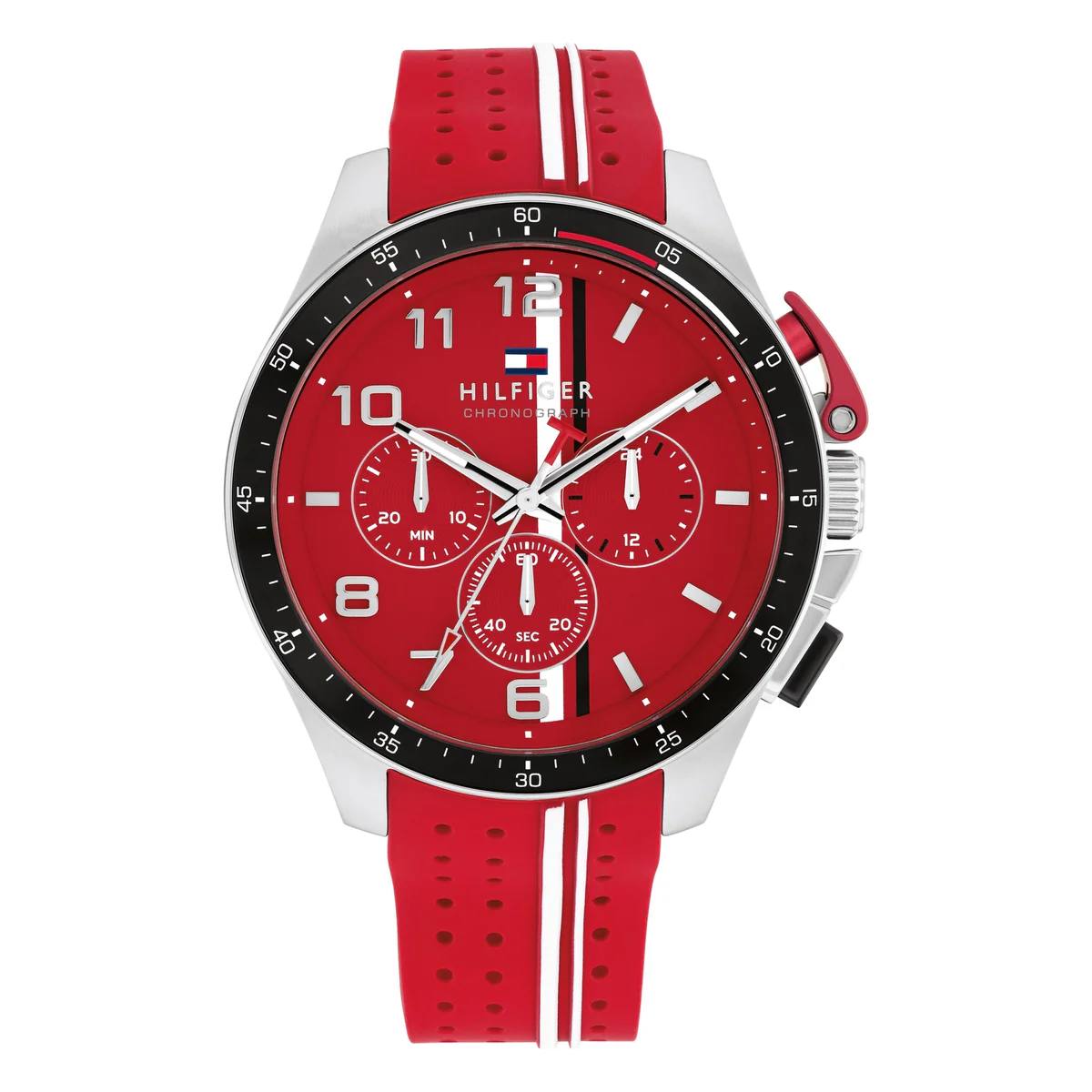 Tommy Hilfiger Red & Black Chronograph Stainless Steel Watch ⌚🔴🖤