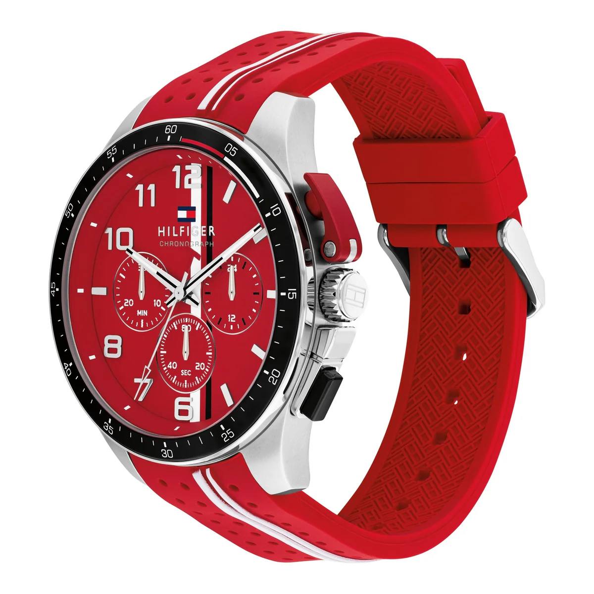 Tommy Hilfiger Red & Black Chronograph Stainless Steel Watch ⌚🔴🖤
