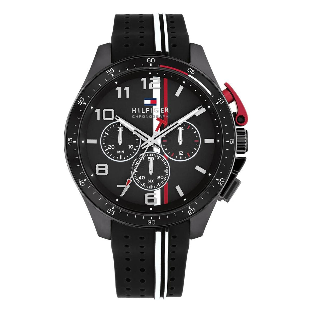 Tommy Hilfiger Red & Black Chronograph Stainless Steel Watch ⌚🔴🖤