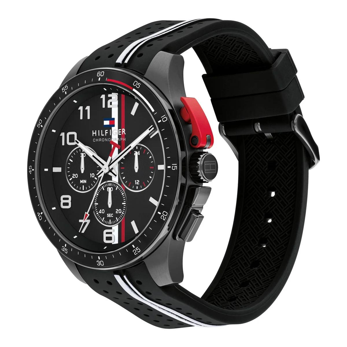 Tommy Hilfiger Red & Black Chronograph Stainless Steel Watch ⌚🔴🖤