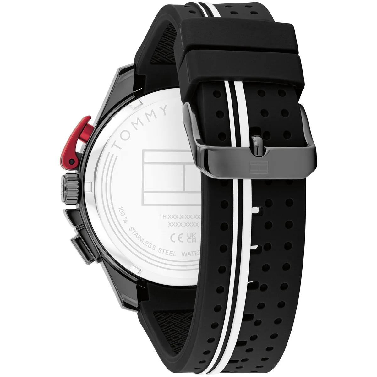 Tommy Hilfiger Red & Black Chronograph Stainless Steel Watch ⌚🔴🖤