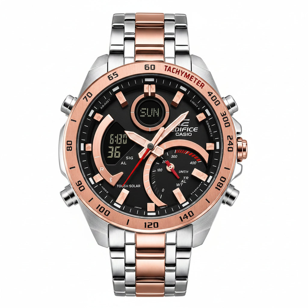 Casio Edifice Tough Solar ⌚ Silver & Rose Gold Watch