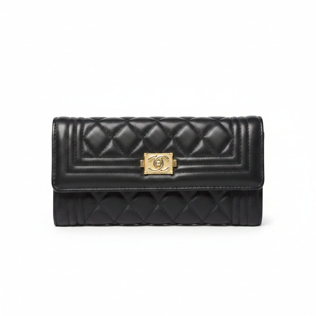 Black Quilted Leather Wallet with Gold-Tone Hardware 🖤✨