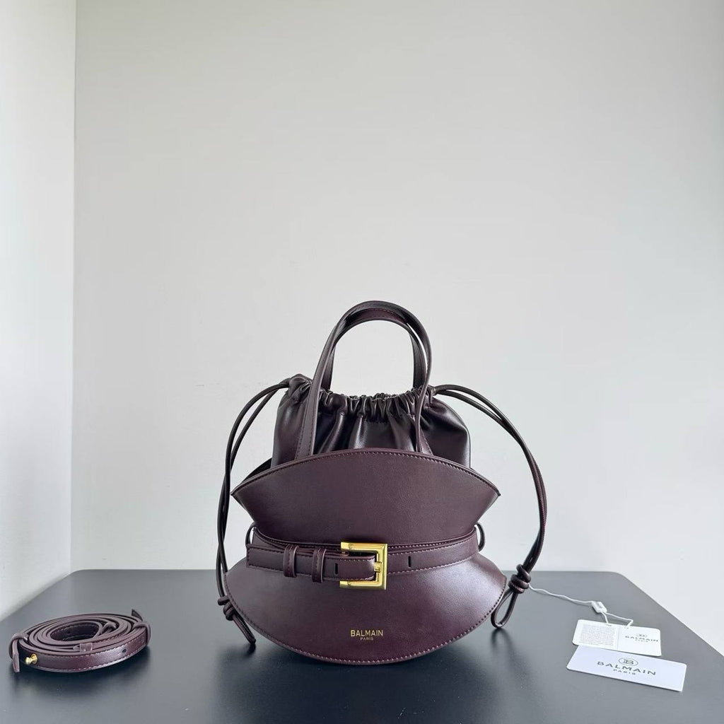 Balmain Paris Black Drawstring Belt Bag with Gold-Tone Buckle 👜✨