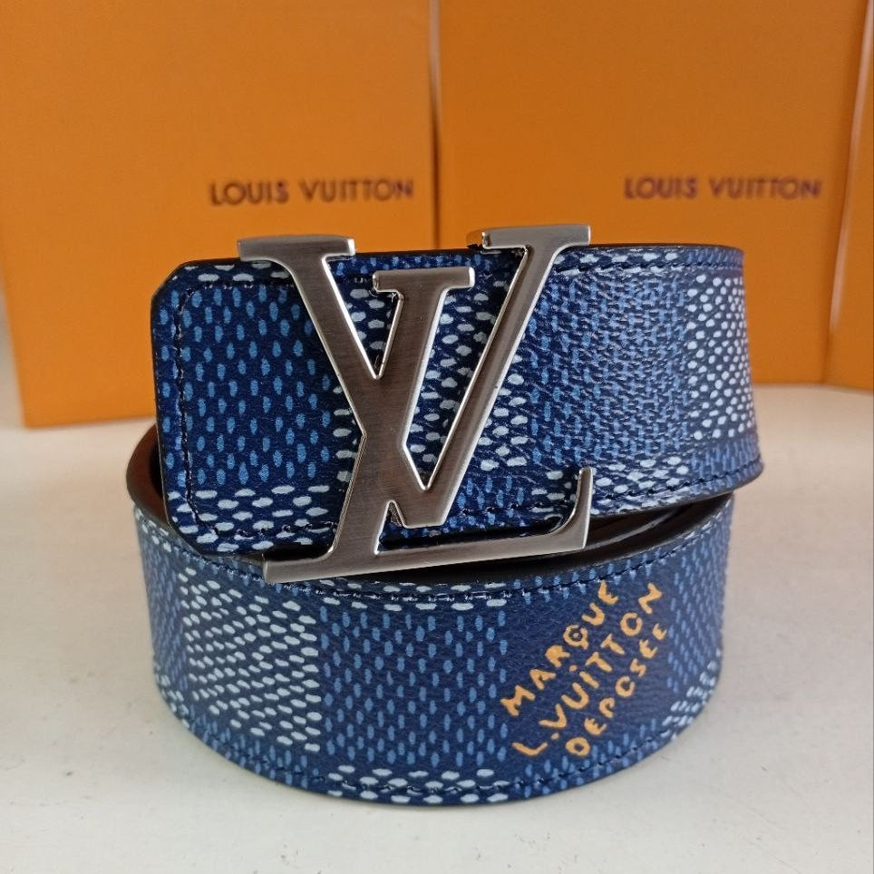Louis Vuitton Blue Monogram Denim Belt with Gold Buckle 🔵✨