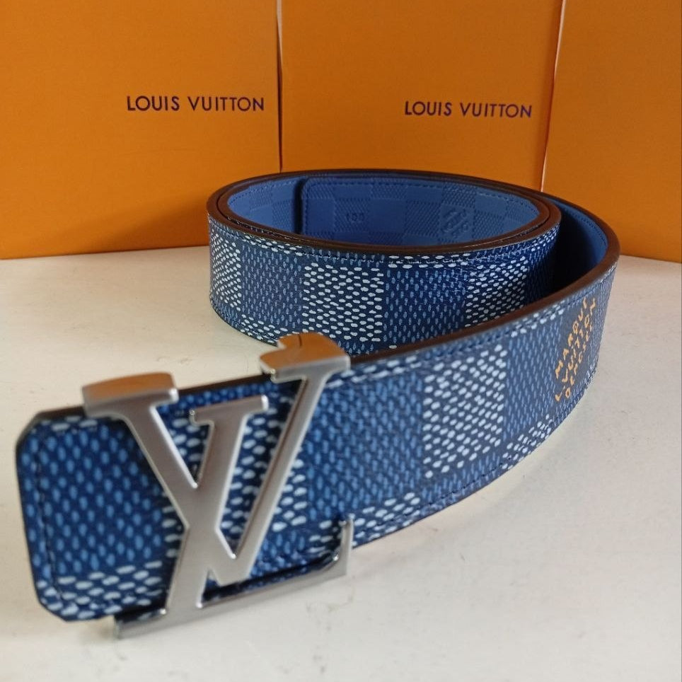 Louis Vuitton Blue Monogram Denim Belt with Gold Buckle 🔵✨