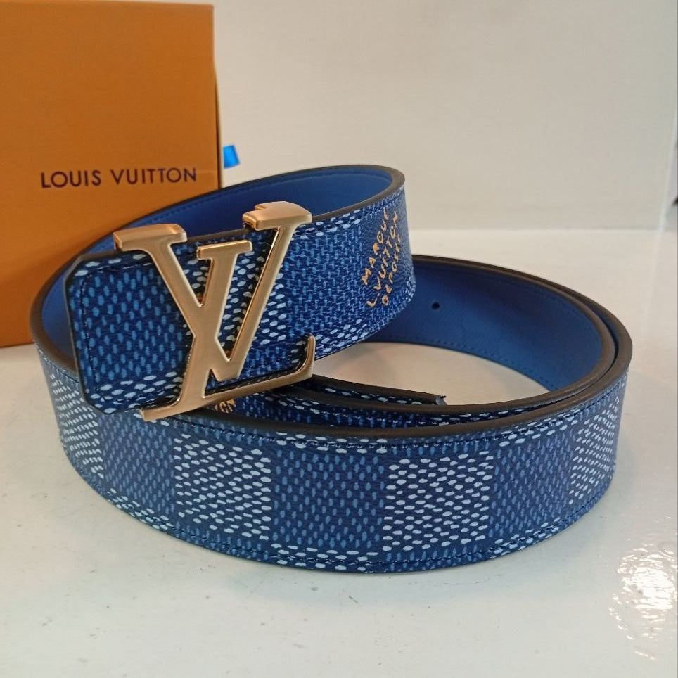 Louis Vuitton Blue Monogram Denim Belt with Gold Buckle 🔵✨
