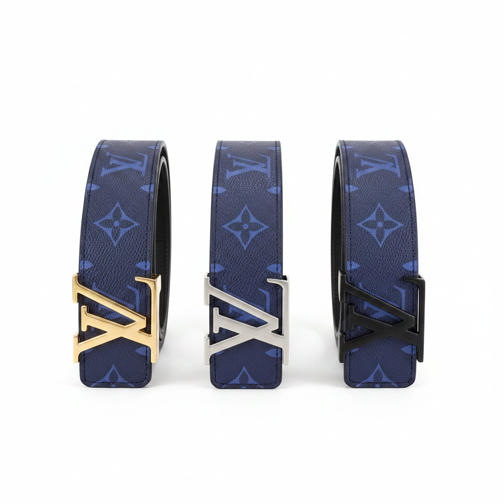 Louis Vuitton Blue Monogram Denim Belt with Gold Buckle 🔵✨