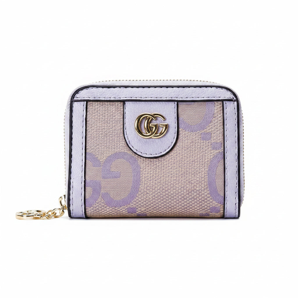 Gucci Style Monogram Zip Wallet in Purple and Beige 💜✨