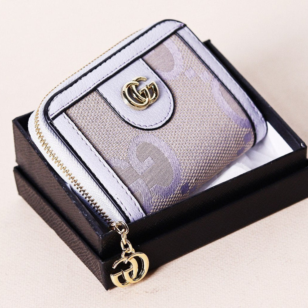 Gucci Style Monogram Zip Wallet in Purple and Beige 💜✨