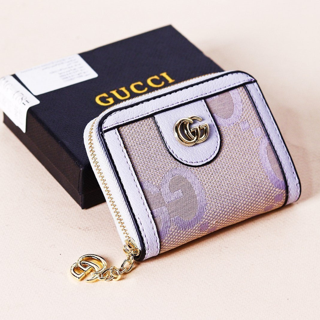 Gucci Style Monogram Zip Wallet in Purple and Beige 💜✨