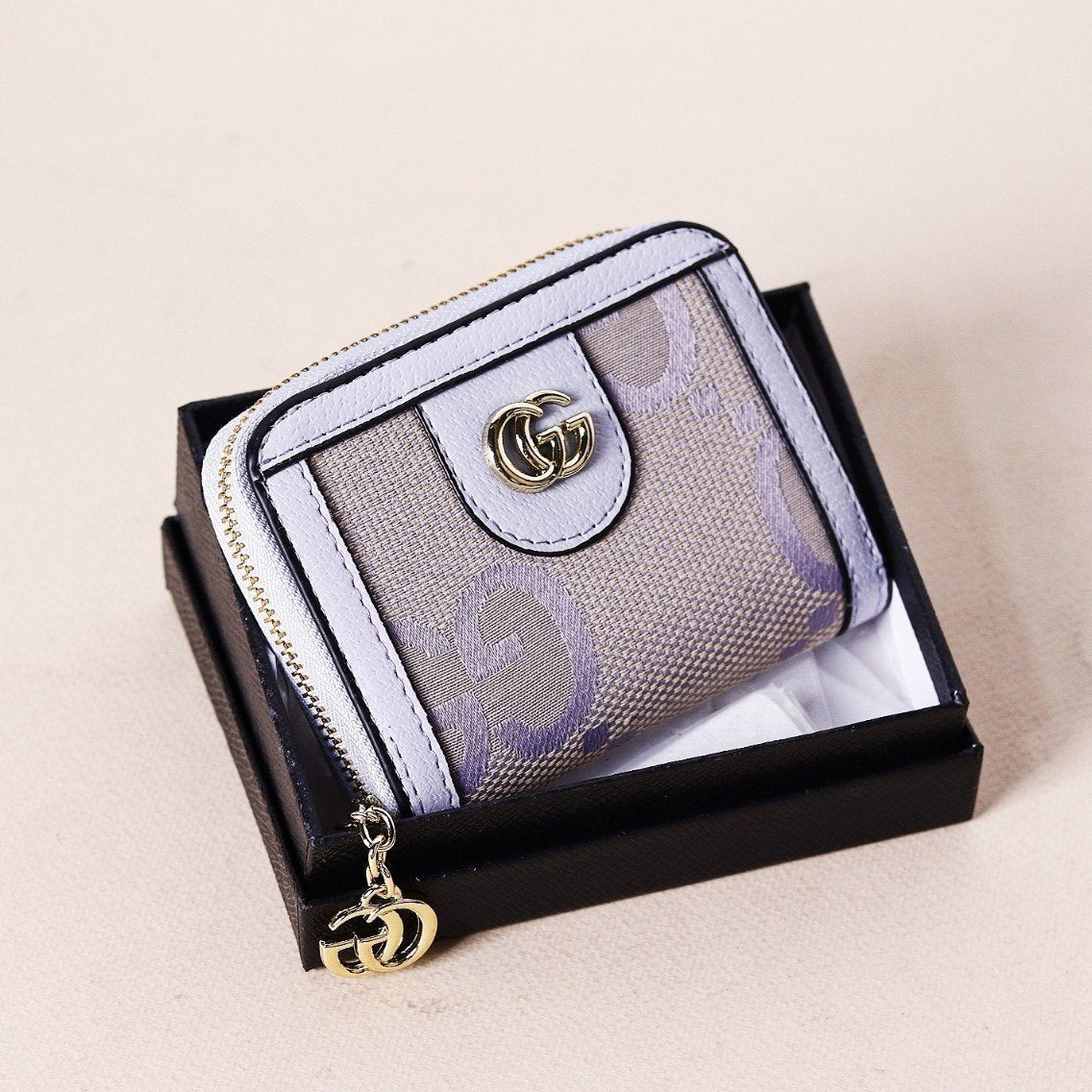 Gucci Style Monogram Zip Wallet in Purple and Beige 💜✨