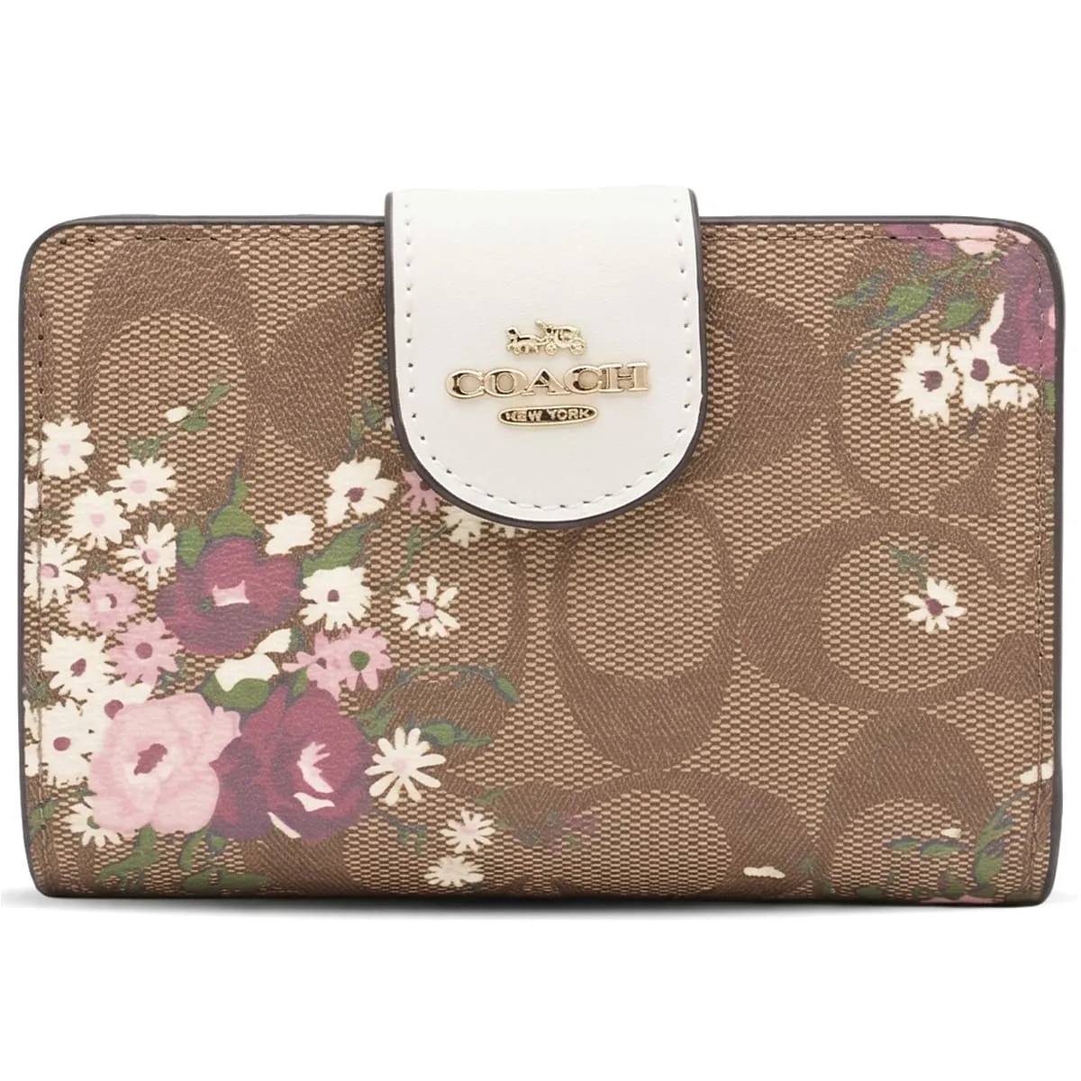 Coach Signature Floral Canvas Snap Wallet in Brown & Pink 🌸👜