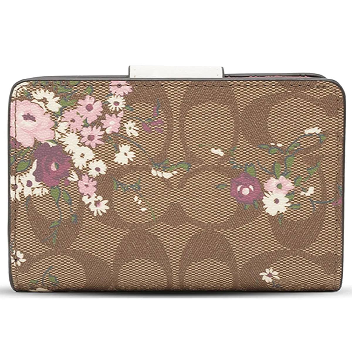 Coach Signature Floral Canvas Snap Wallet in Brown & Pink 🌸👜