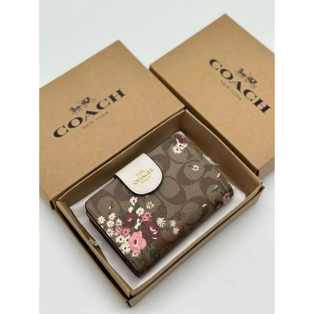 Coach Signature Floral Canvas Snap Wallet in Brown & Pink 🌸👜