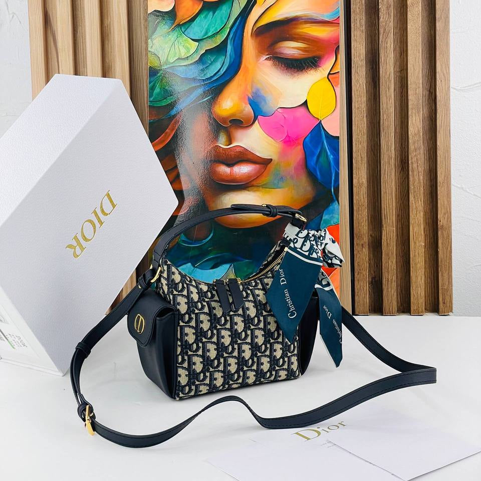 Dior Inspired Large White Quilted Shoulder Bag with Scarf 👜✨