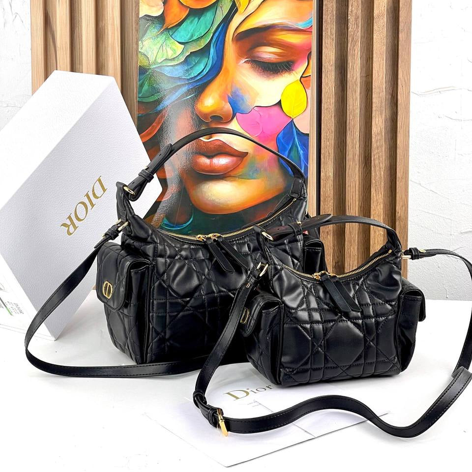 Dior Inspired Large White Quilted Shoulder Bag with Scarf 👜✨