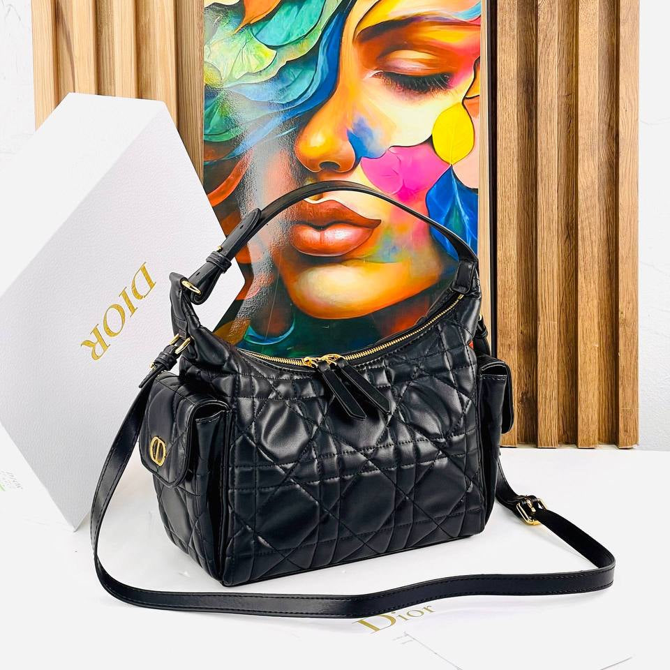 Dior Inspired Large White Quilted Shoulder Bag with Scarf 👜✨