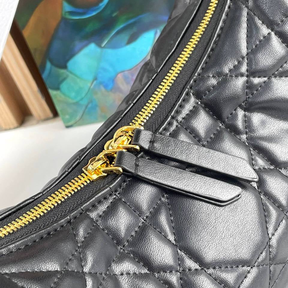 Dior Inspired Large White Quilted Shoulder Bag with Scarf 👜✨