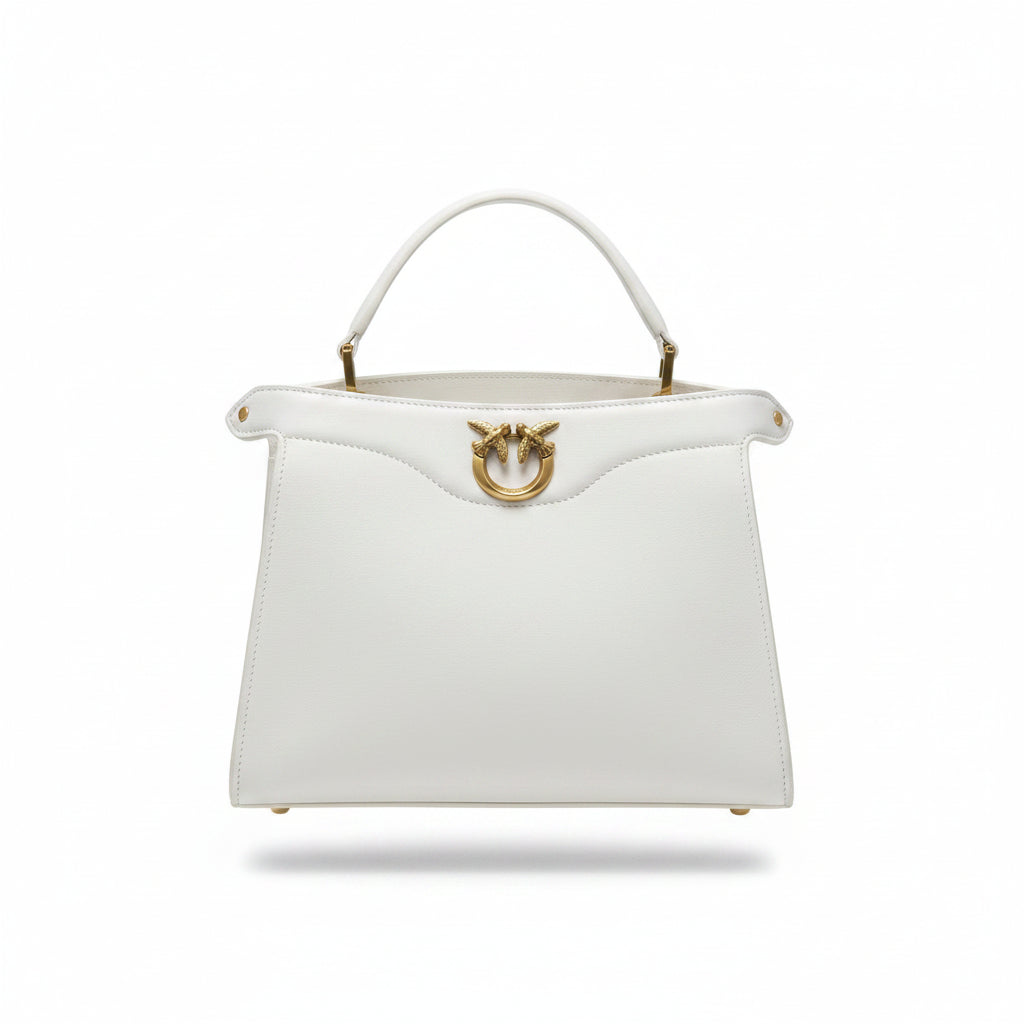 Pinko White Structured Handbag with Gold Bird Emblem 🕊️👜