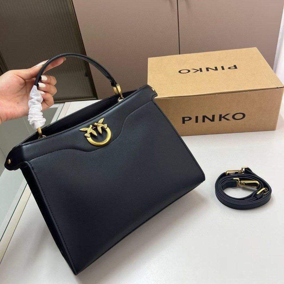 Pinko White Structured Handbag with Gold Bird Emblem 🕊️👜