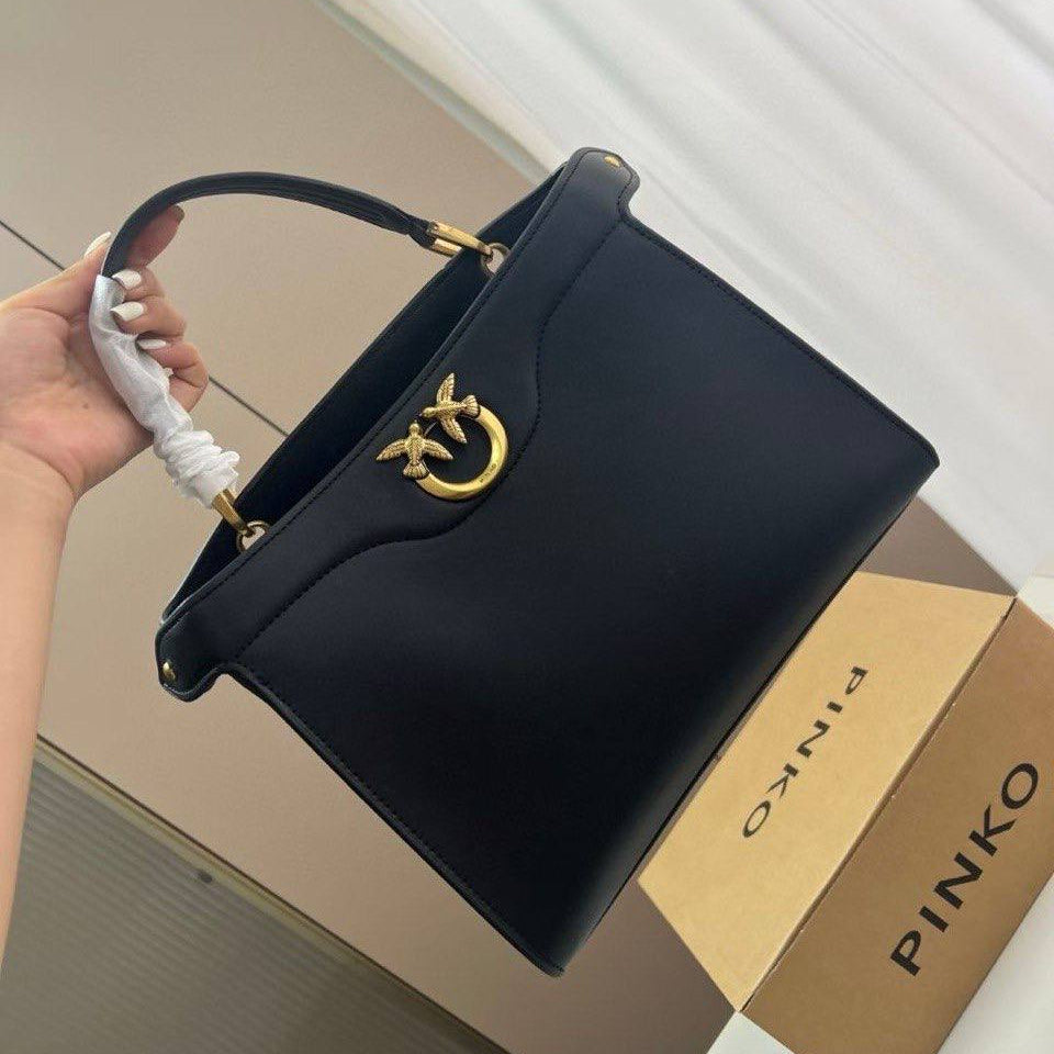 Pinko White Structured Handbag with Gold Bird Emblem 🕊️👜