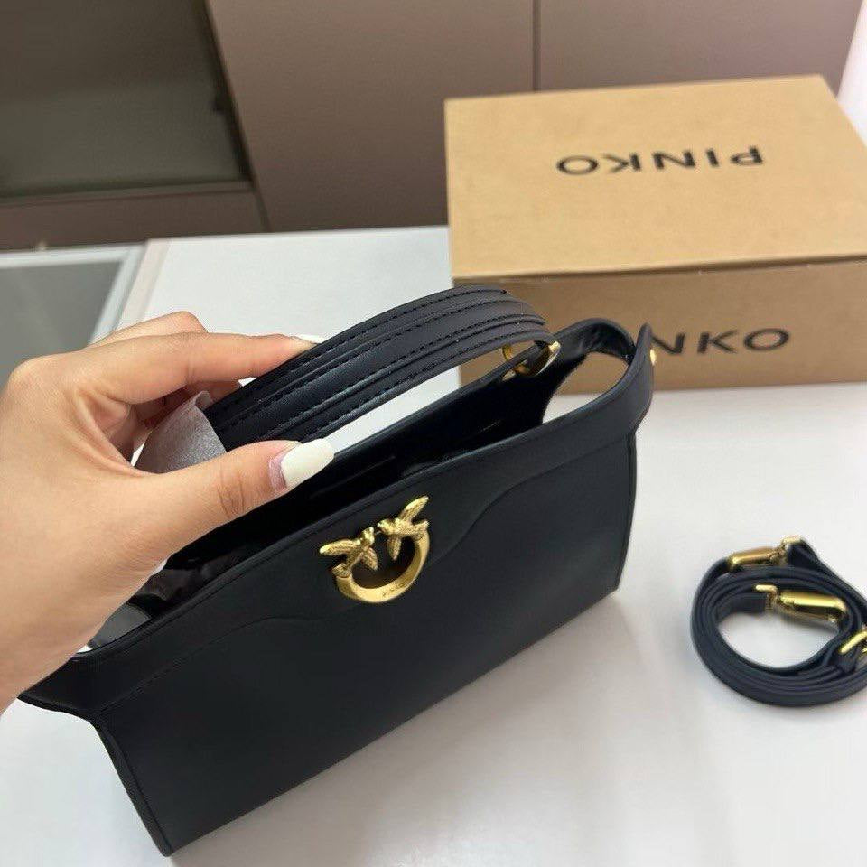 Pinko White Structured Handbag with Gold Bird Emblem 🕊️👜