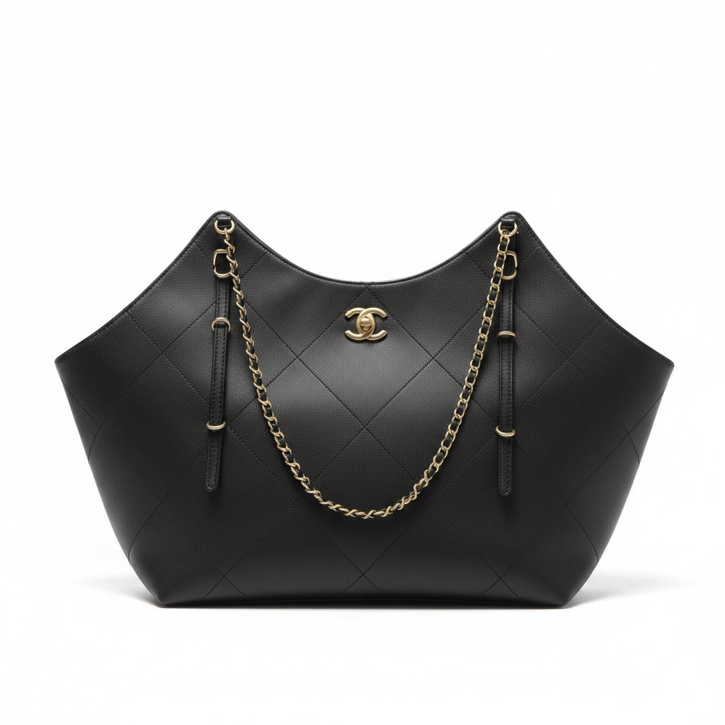 Chanel Quilted Tote Bag with Gold Tone Chain Straps
