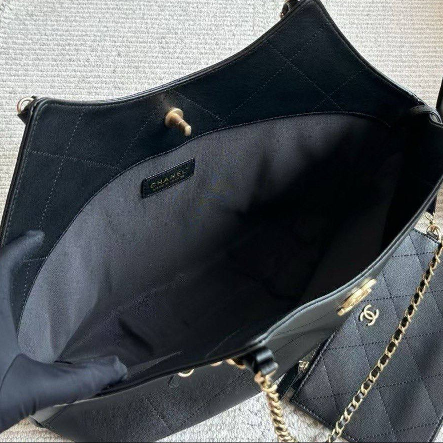 Chanel Quilted Tote Bag with Gold Tone Chain Straps
