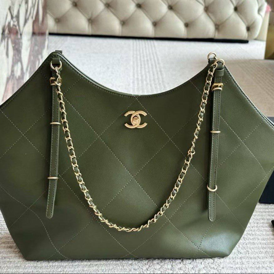 Chanel Quilted Tote Bag with Gold Tone Chain Straps