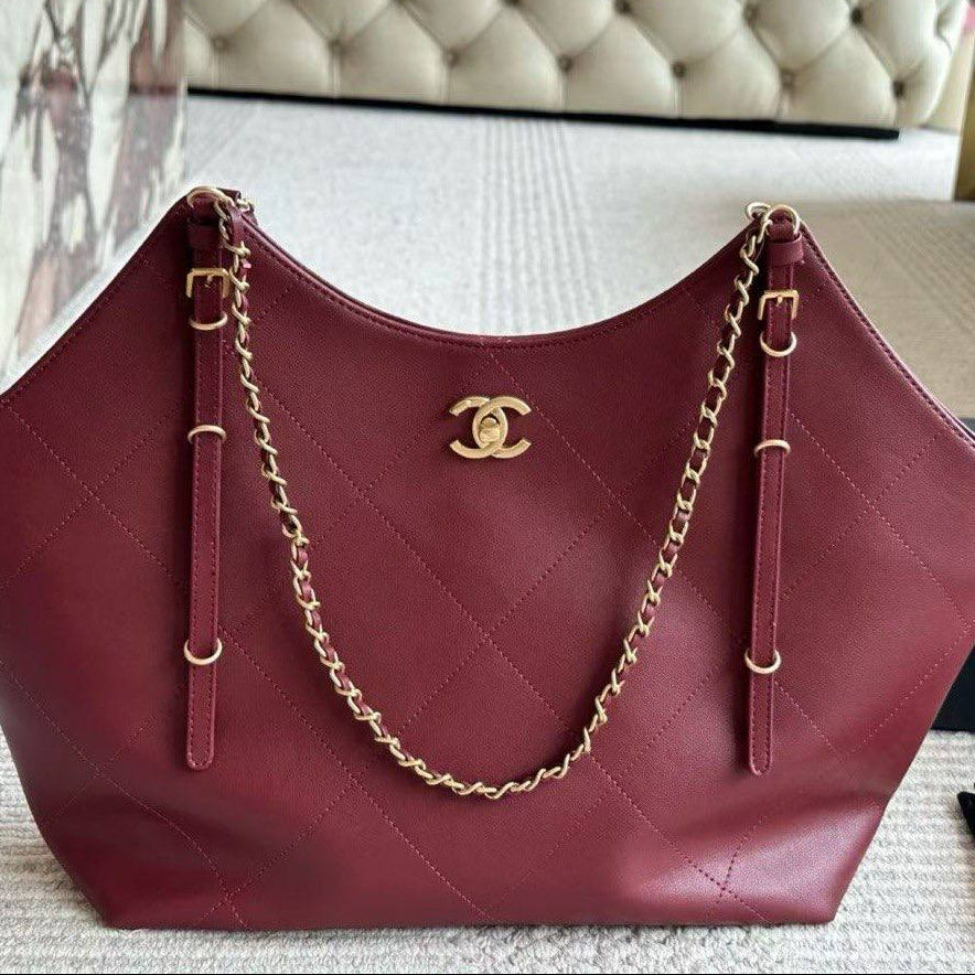 Chanel Quilted Tote Bag with Gold Tone Chain Straps