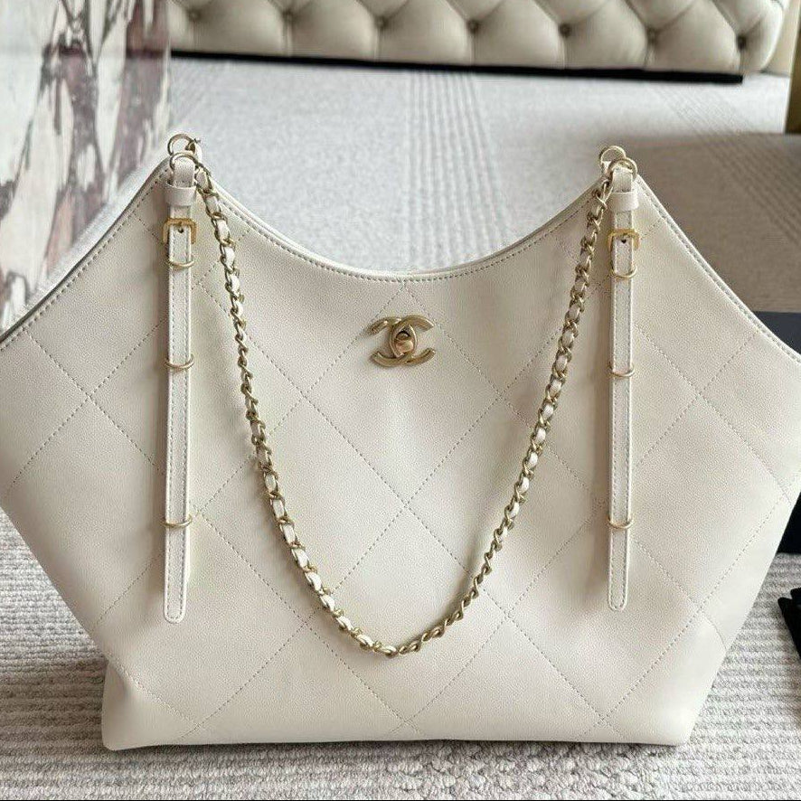 Chanel Quilted Tote Bag with Gold Tone Chain Straps