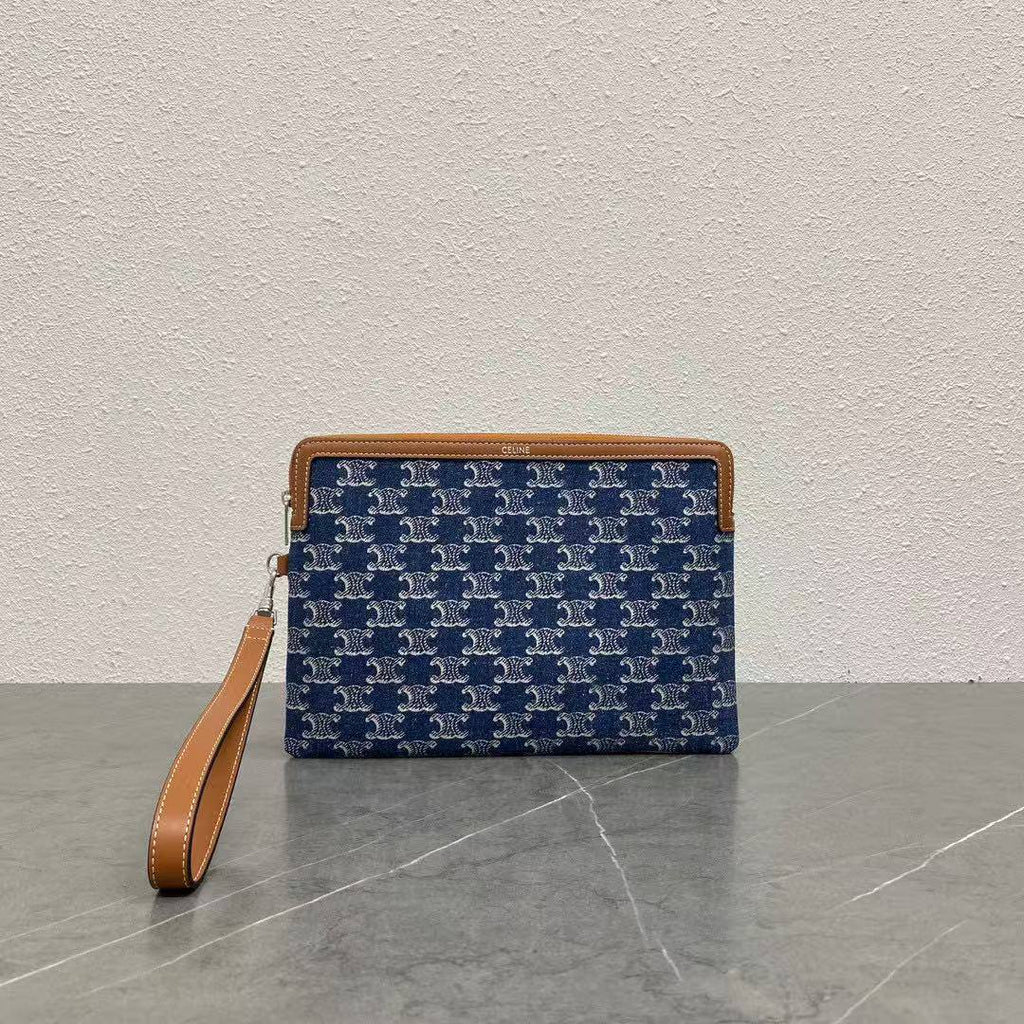 Celine Triomphe Logo Clutch with Wrist Strap